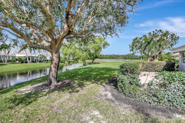 view of yard with a water view