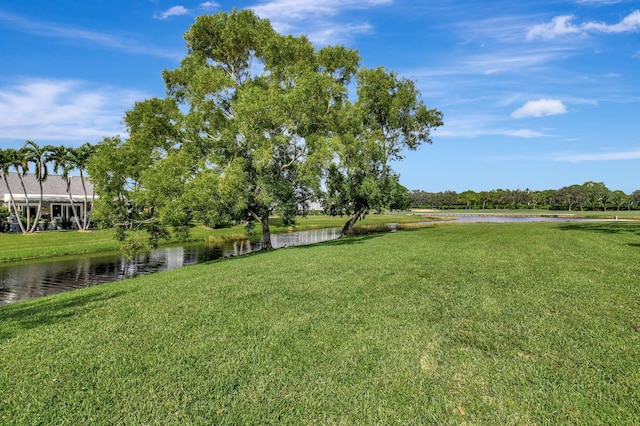 view of yard with a water view