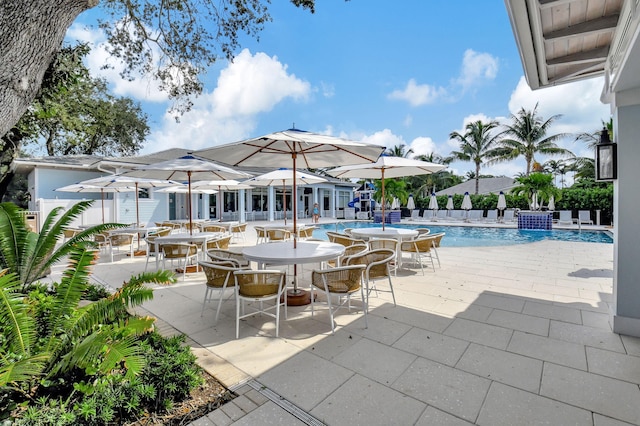 view of pool featuring a patio area and pool water feature