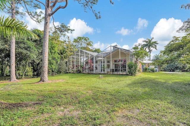 view of yard featuring a lanai