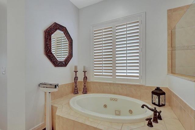 bathroom featuring a relaxing tiled tub