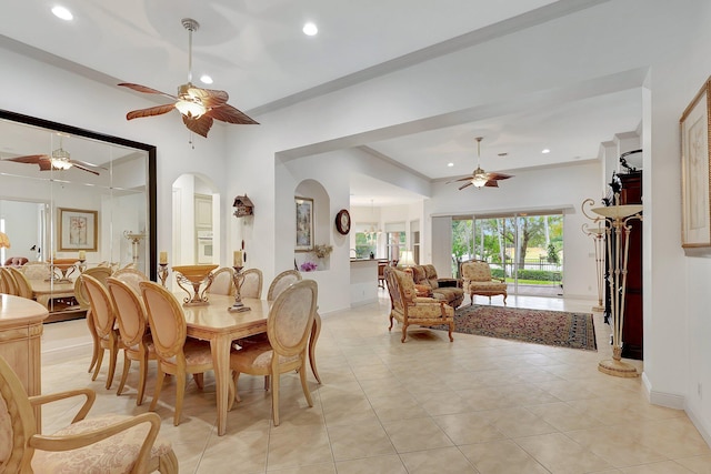 dining area with light tile patterned floors