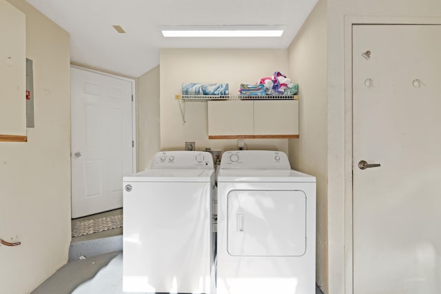 laundry room featuring washing machine and dryer and electric panel