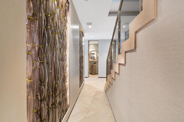 hallway featuring light parquet floors