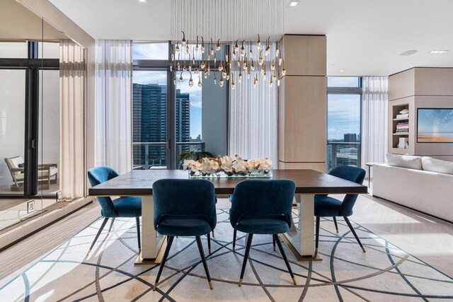 dining space featuring floor to ceiling windows