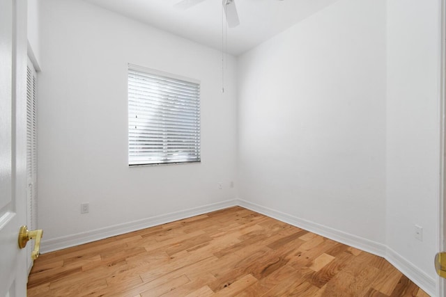 unfurnished room featuring ceiling fan and light hardwood / wood-style floors