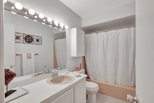 full bathroom featuring vanity, toilet, and shower / tub combo