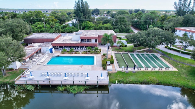 aerial view with a water view