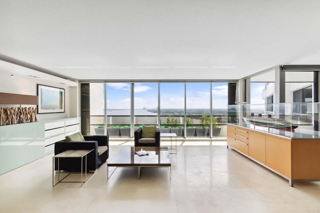 living room featuring floor to ceiling windows