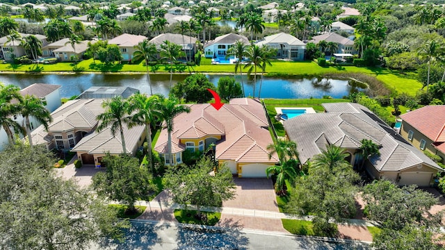 aerial view with a water view