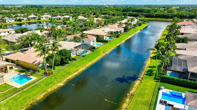 bird's eye view featuring a water view