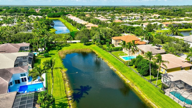 aerial view with a water view