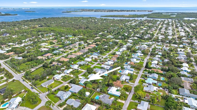 bird's eye view featuring a water view