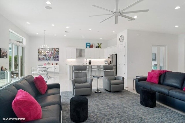 living room with a notable chandelier