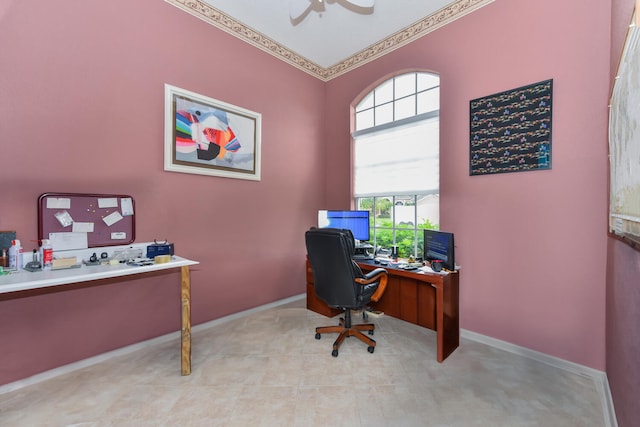 home office featuring ceiling fan