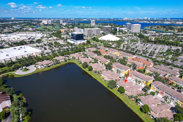 aerial view featuring a water view