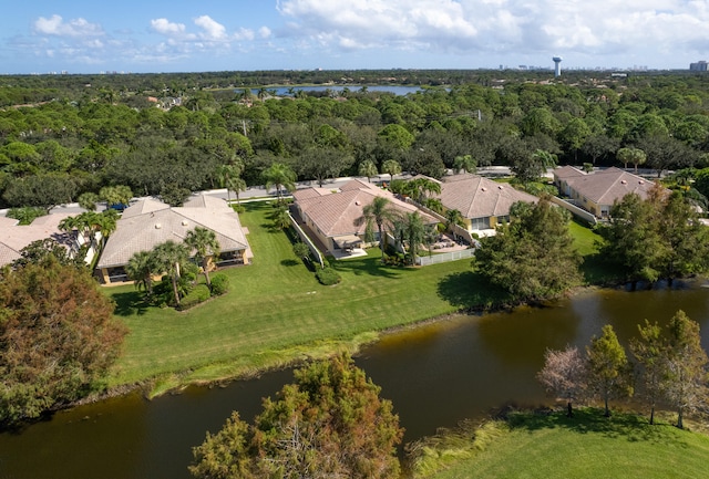 aerial view with a water view