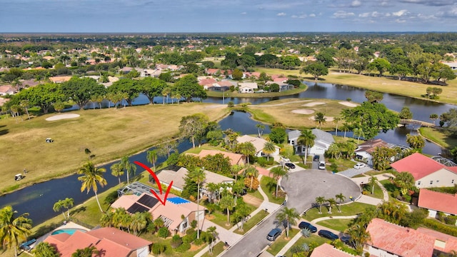 aerial view with a water view