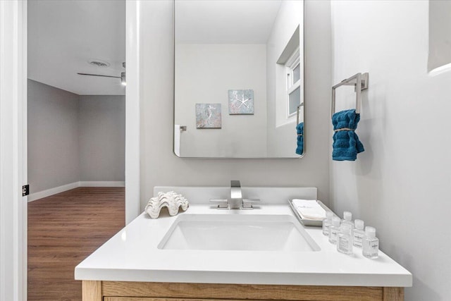 bathroom with vanity and wood-type flooring