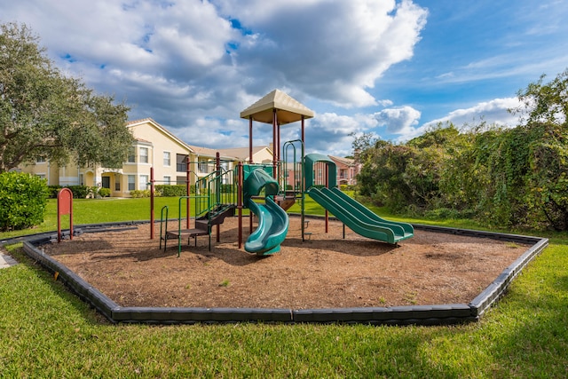 view of playground featuring a yard