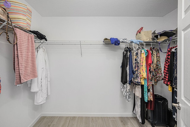 spacious closet featuring light hardwood / wood-style flooring