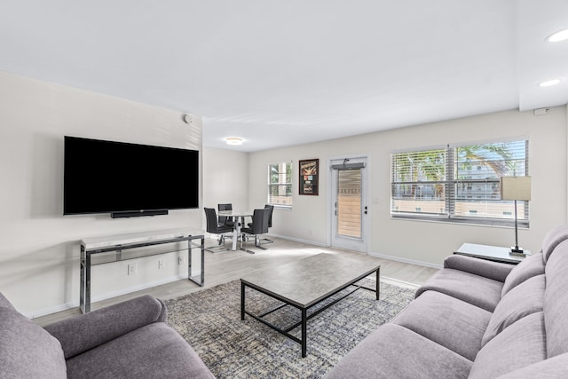 living room featuring light wood-type flooring