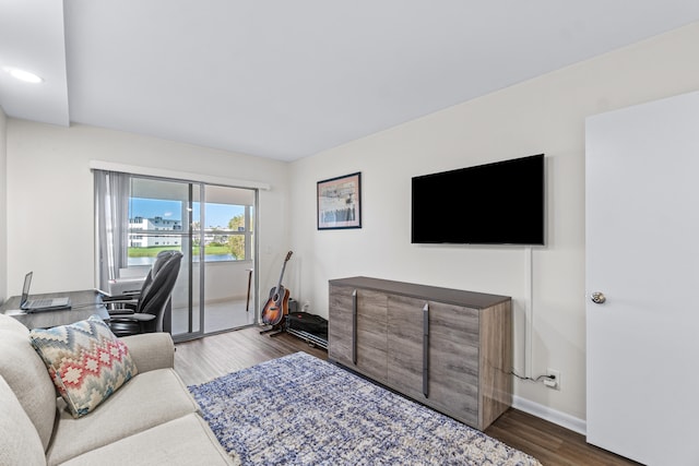 living room with dark hardwood / wood-style floors