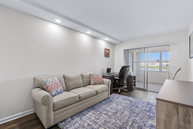 living room with dark wood-type flooring