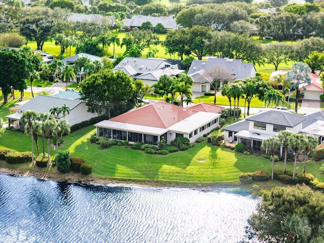 bird's eye view featuring a water view