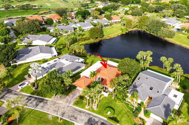 aerial view featuring a water view