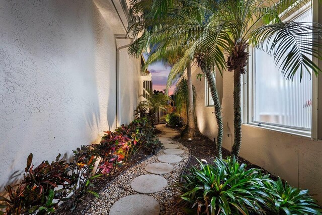 view of yard at dusk