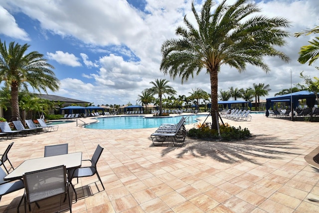 view of swimming pool with a patio