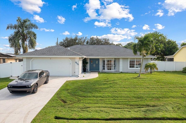 ranch-style house with a front lawn and a garage