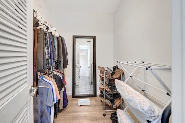 spacious closet featuring light hardwood / wood-style floors