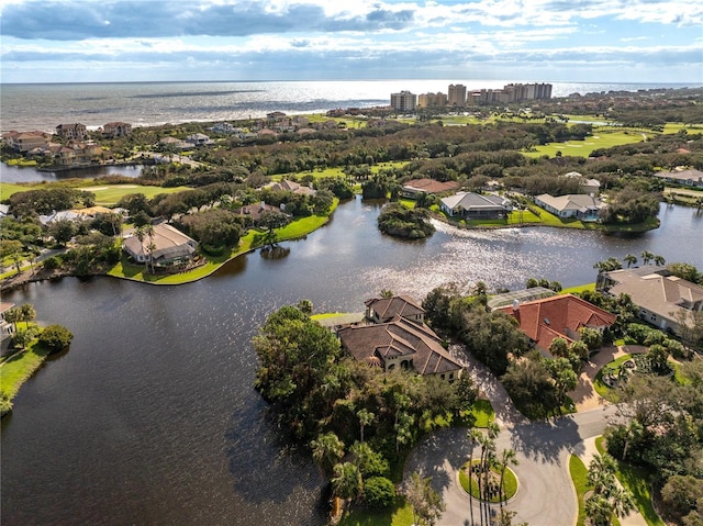 aerial view with a water view