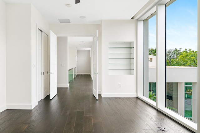 hallway featuring a healthy amount of sunlight and dark hardwood / wood-style floors