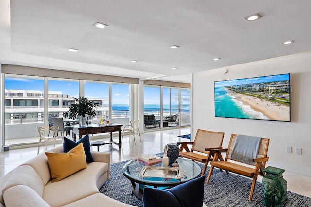 living room featuring light tile patterned floors