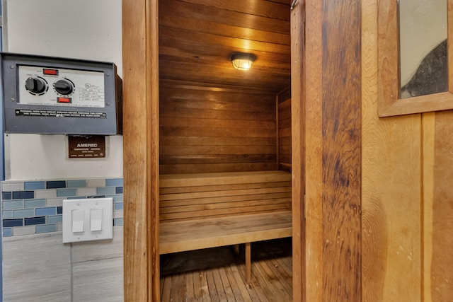 view of sauna / steam room featuring hardwood / wood-style flooring