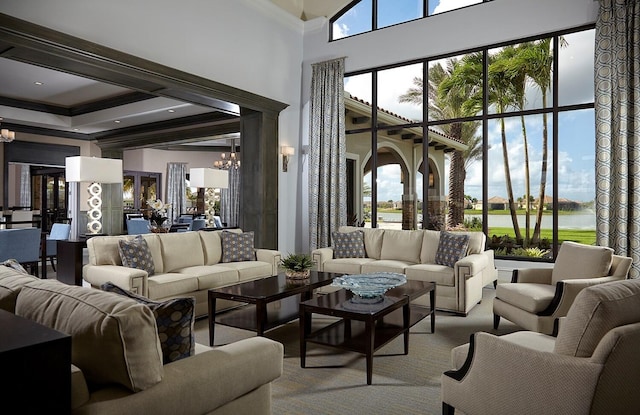 common area featuring a water view