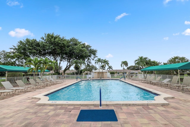 view of swimming pool featuring a patio