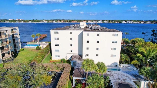 aerial view with a water view