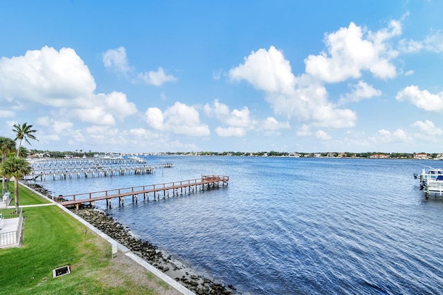 dock area with a water view