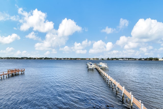 view of dock with a water view