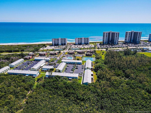 drone / aerial view with a water view and a view of the beach