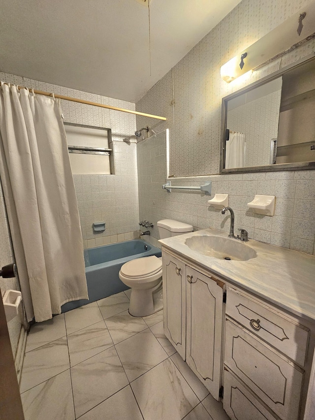 275 SE 16th Ave, Okeechobee, FL 34974 - full bathroom with marble finish floors, toilet, shower / tub combo with curtain, and vanity