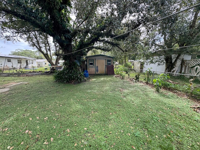 view of yard with a storage shed