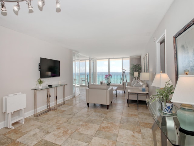 living room featuring expansive windows