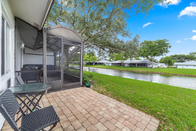 view of patio / terrace with a water view