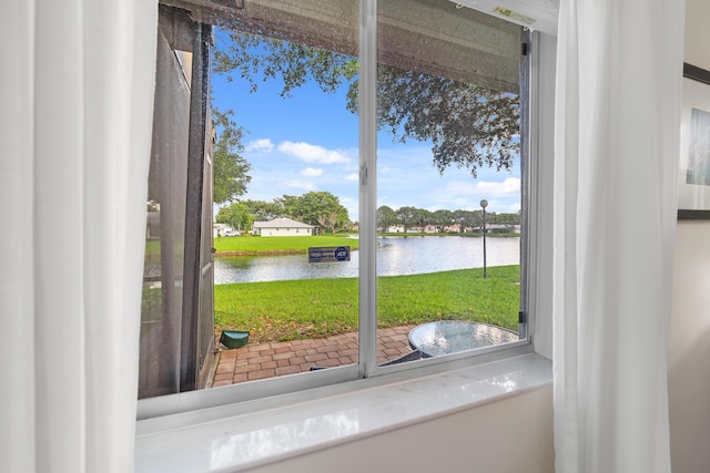 room details featuring a water view