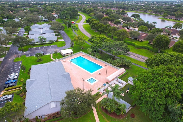 aerial view with a water view